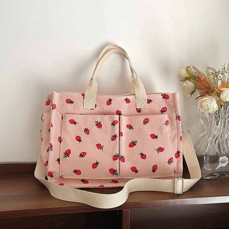 Siopsrl | WoStylish Multi-Pocket Strawberry Print Canvas Tote Bag Siopsrl