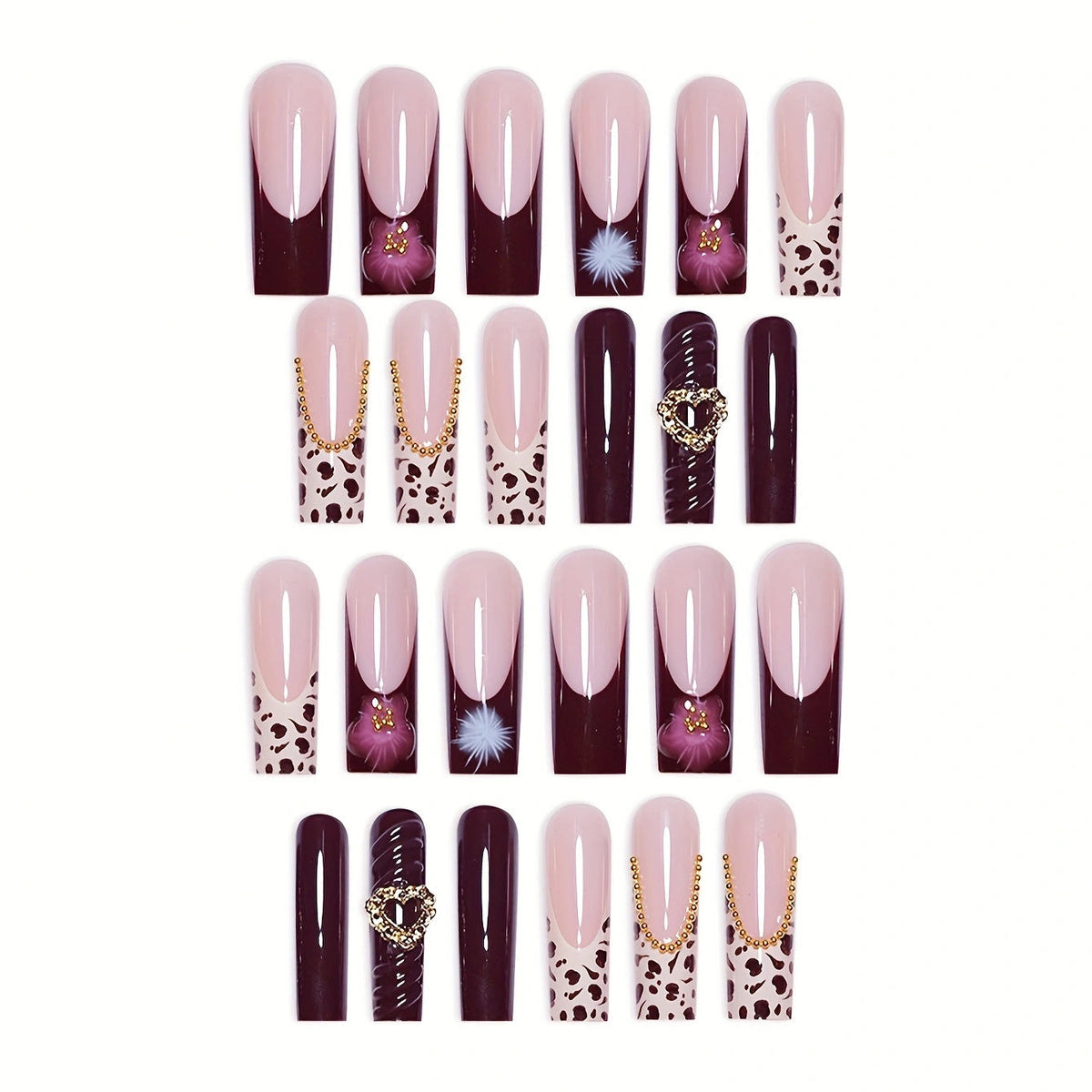 Siopsrl | Artistic Leopard and Floral Press-On Nails Siopsrl