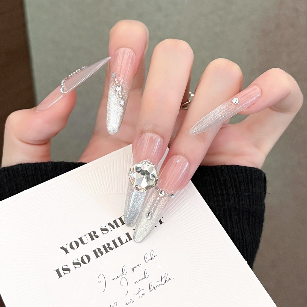 Siopsrl | Decorative Press-On Nails with Gem Accents Siopsrl
