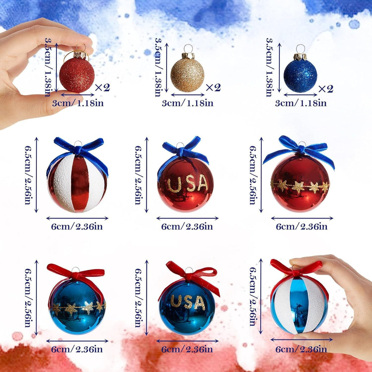 Siopsrl | Unisex nan patriotic Christmas ball set with glitter and mirror surfaces as well as bow suspension Siopsrl