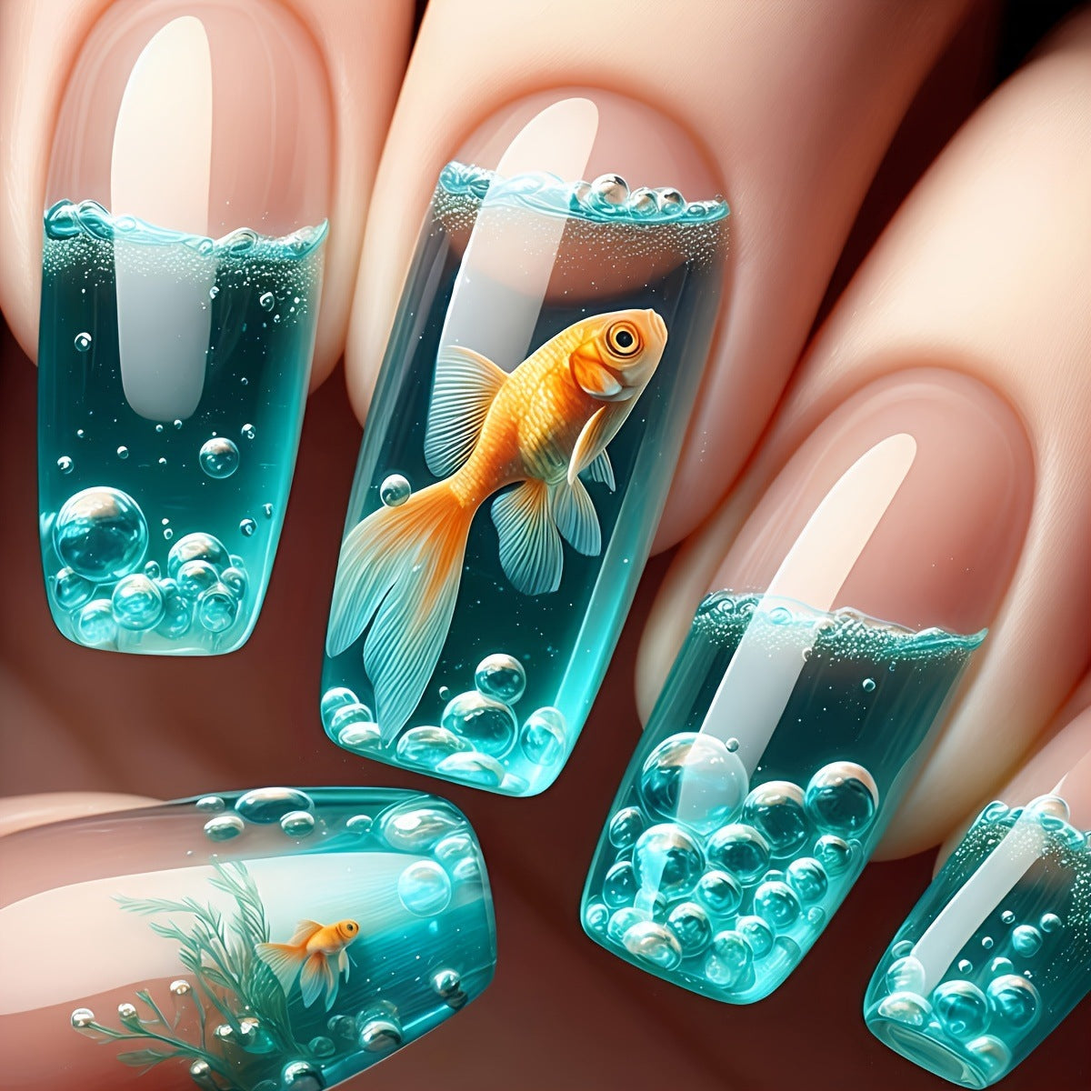 Siopsrl | Artificial nails with Lively Water World motif Siopsrl