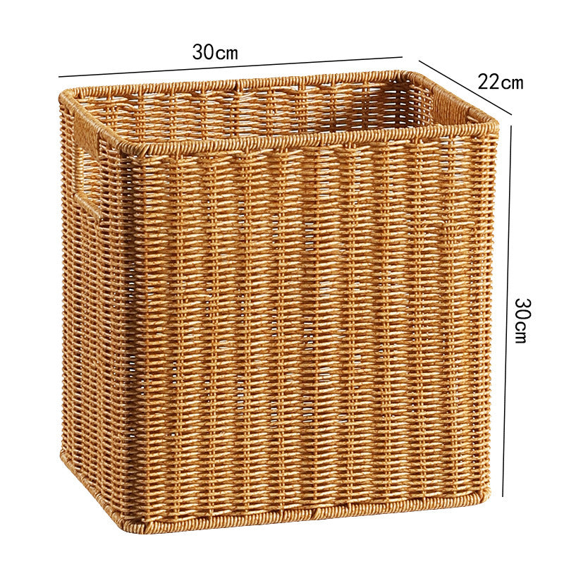 Handwoven Rectangular Storage Basket with Cutout Handles Rectangular Woven Design