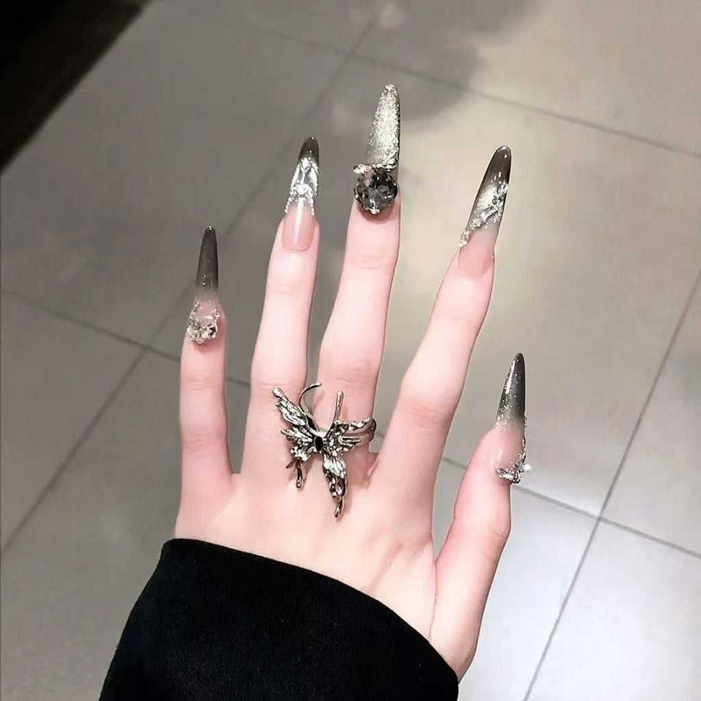 Siopsrl | Decorative Press-On Nails with Gem Accents Siopsrl