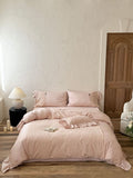 Romantic satin bedding set with lace trim and ruffled pillow Bowlift