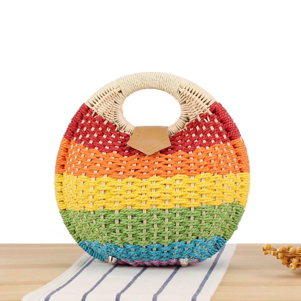Siopsrl | Round straw bag with elegant leather handle Siopsrl