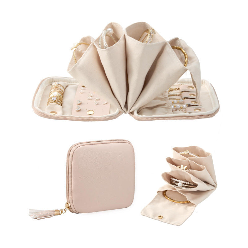Travel Foldable Jewelry Organizer Case with Ring Rolls Earring Slots Necklace Hooks Siopsrl