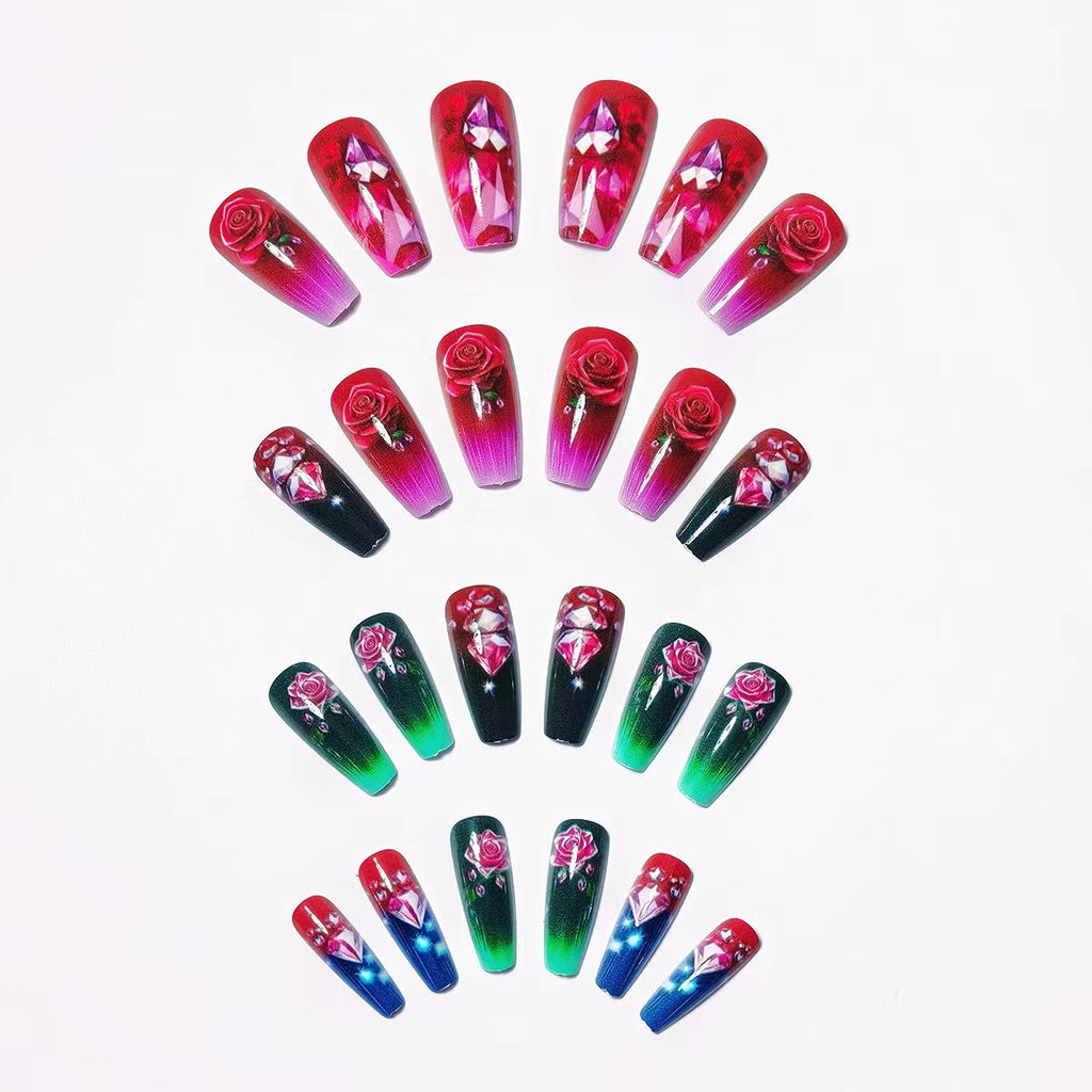 Siopsrl | Artificial nails with floral and glittering accents Siopsrl