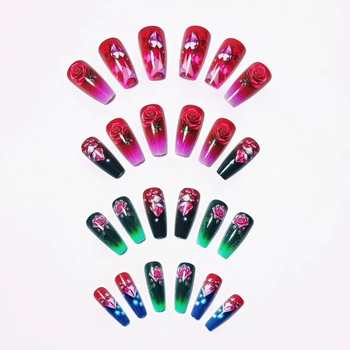 Siopsrl | Artificial nails with floral and glittering accents Siopsrl