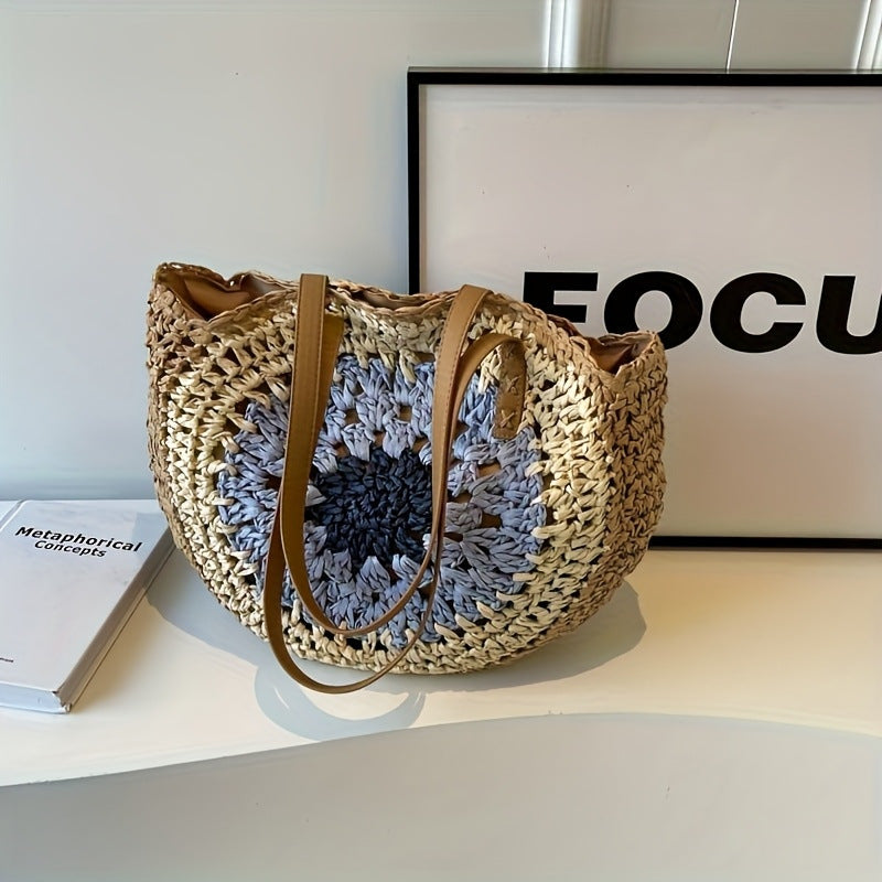 Siopsrl | Macrame Beach Bag with Brown Leather Handles Siopsrl