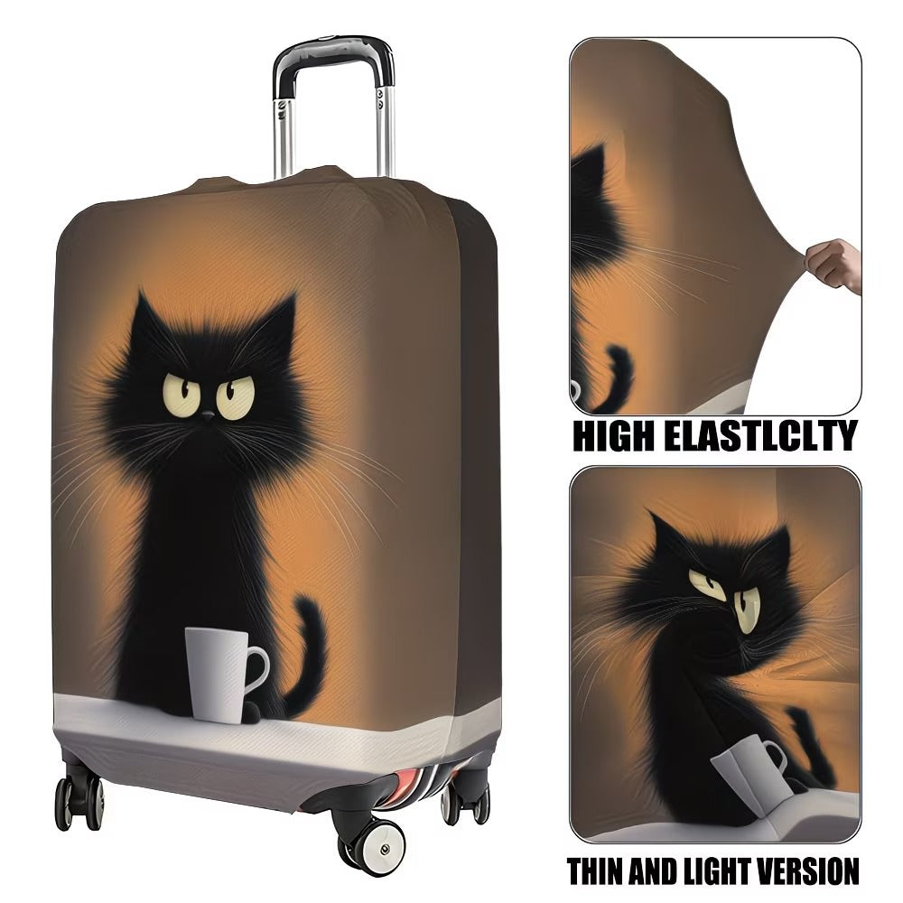 Siopsrl | Unisex non-elastic suitcase cover with cartoon cat motif and cup design, durable travel suitcase protection Siopsrl