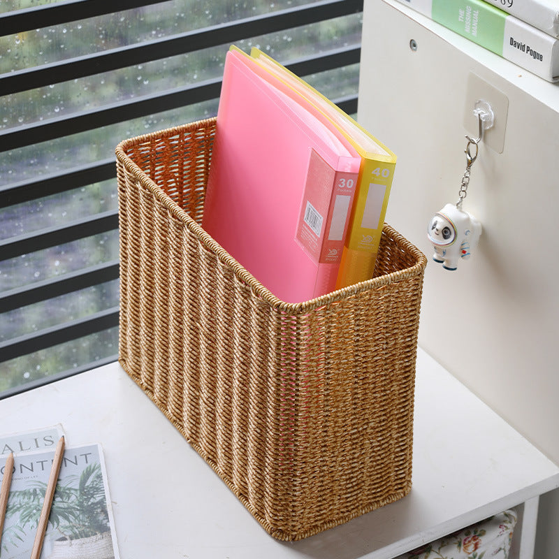 Rectangular Woven Storage Basket with Cut-Out Handles with Cutout Handles