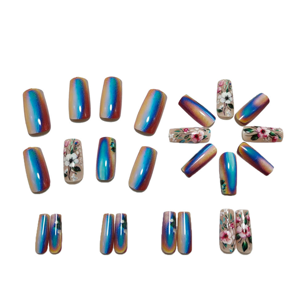 Siopsrl | Artificial nails with elegant floral designs and holographic effect Siopsrl