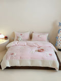 Children's bed linen set with quilted bunny and teddy appliqué and Sherpa hem Bowlift