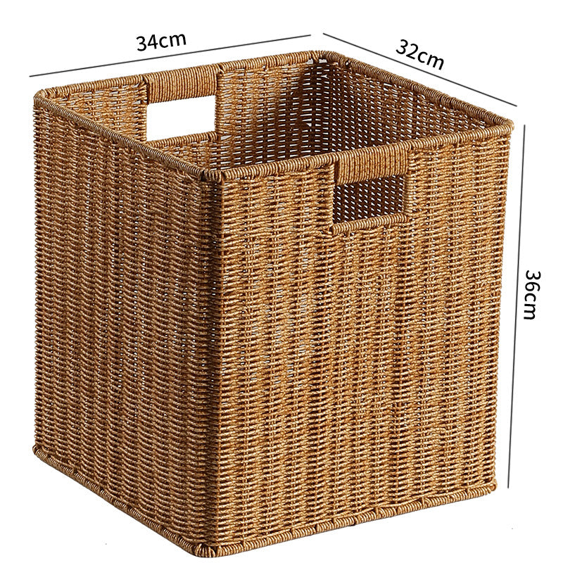 Handwoven Rectangular Storage Basket with Cutout Handles Rectangular Woven Design