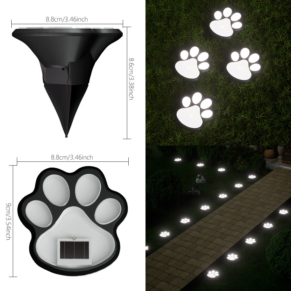 Paw Print Solar Garden Pathway Stake Lights With Integrated Panel And Ground Spike Mount Siopsrl