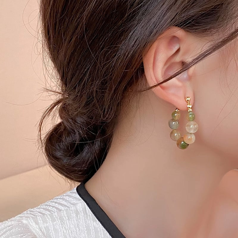 Siopsrl | Elegant Stone Beaded Hoop Earrings Siopsrl