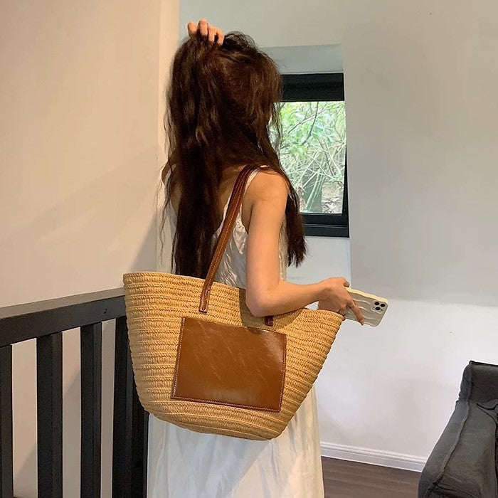 Siopsrl | Fashionable straw bag with leather accents Siopsrl