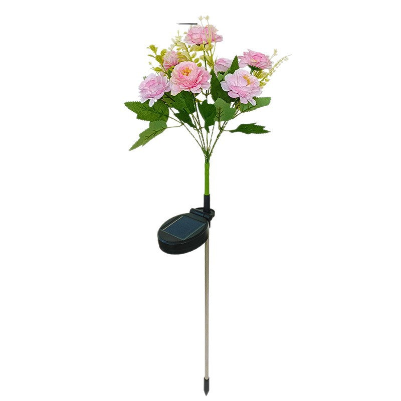 Realistic Artificial Peony Bouquet Solar Garden Stake With Dusk-To-Dawn LED And Adjustable Stem Siopsrl
