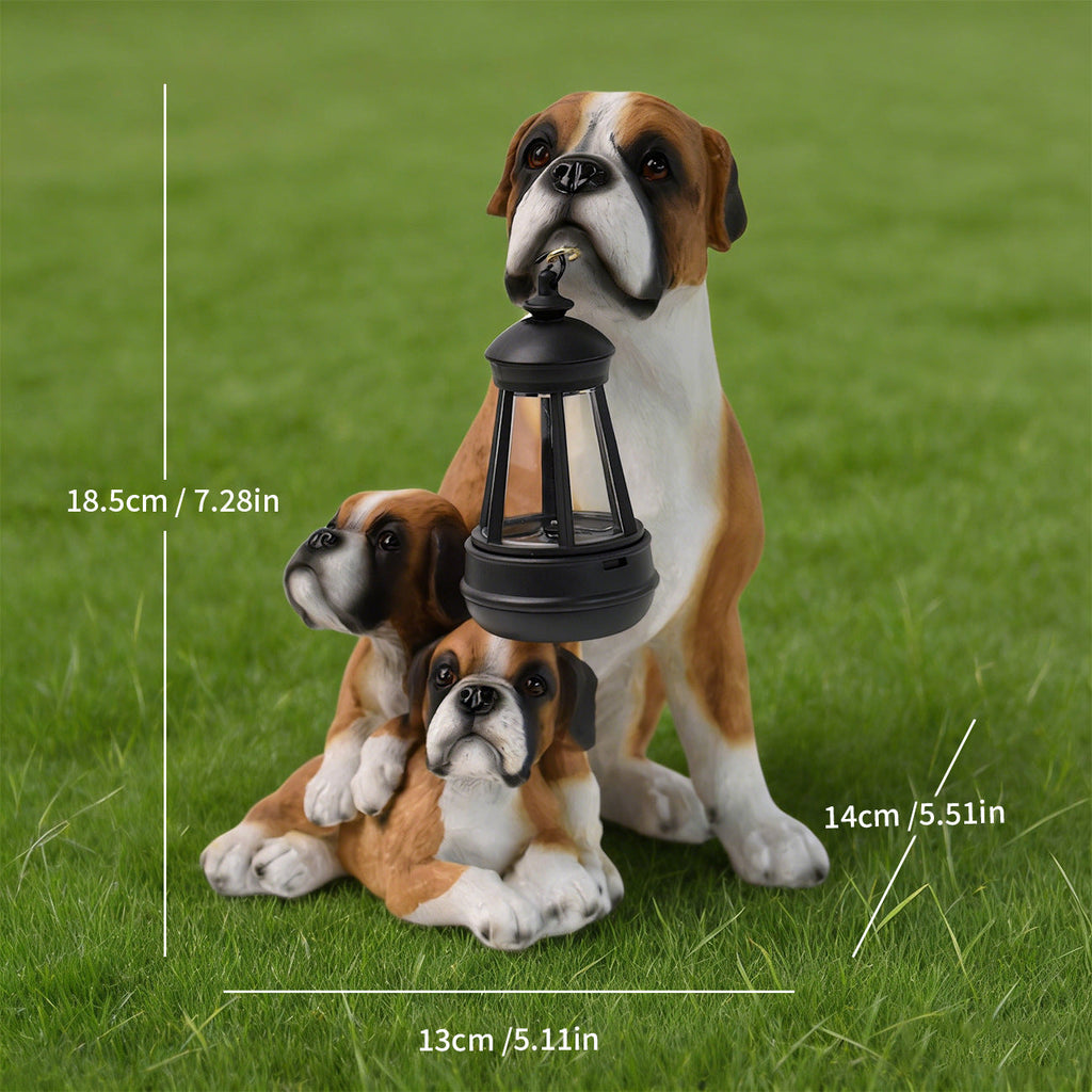 Siopsrl | Resin Boxer Dog Solar Lantern Garden Sculpture Siopsrl