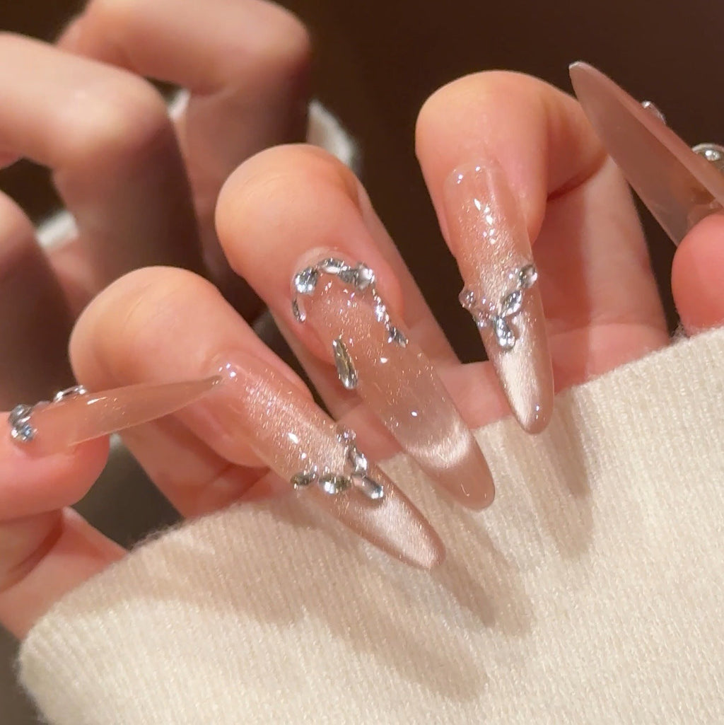 Siopsrl | Decorative Press-On Nails with Gem Accents Siopsrl