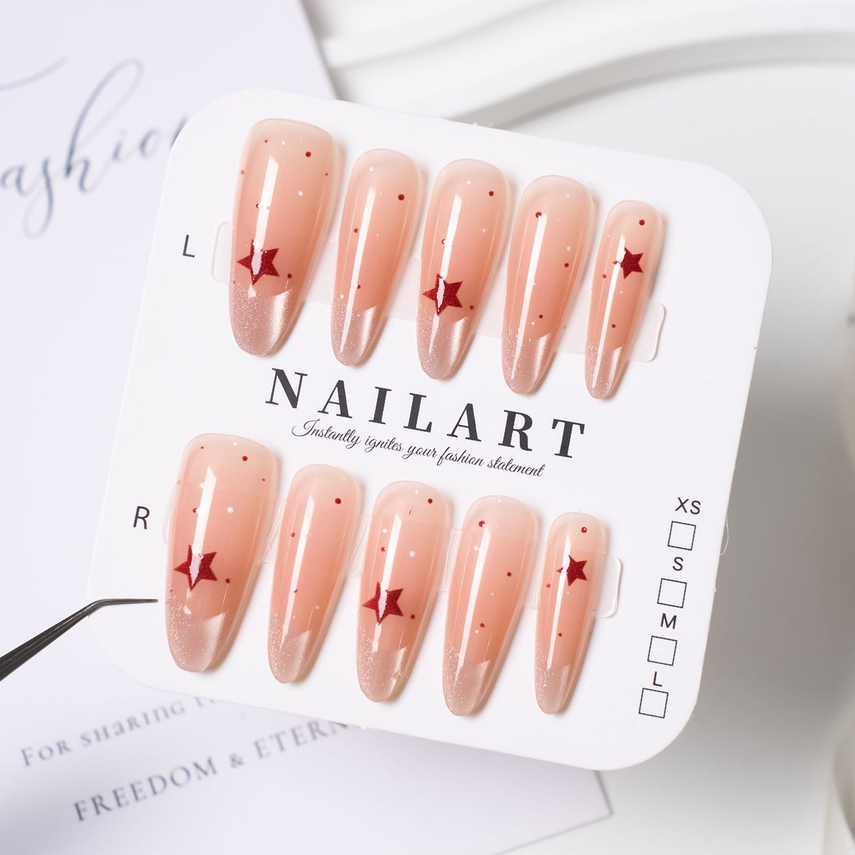 Siopsrl | Glamorous Star-Accented French Tip Press-On Nails Siopsrl