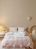 Children's bedding set with ruffles, bows and embroidered rabbit appliqués Bowlift
