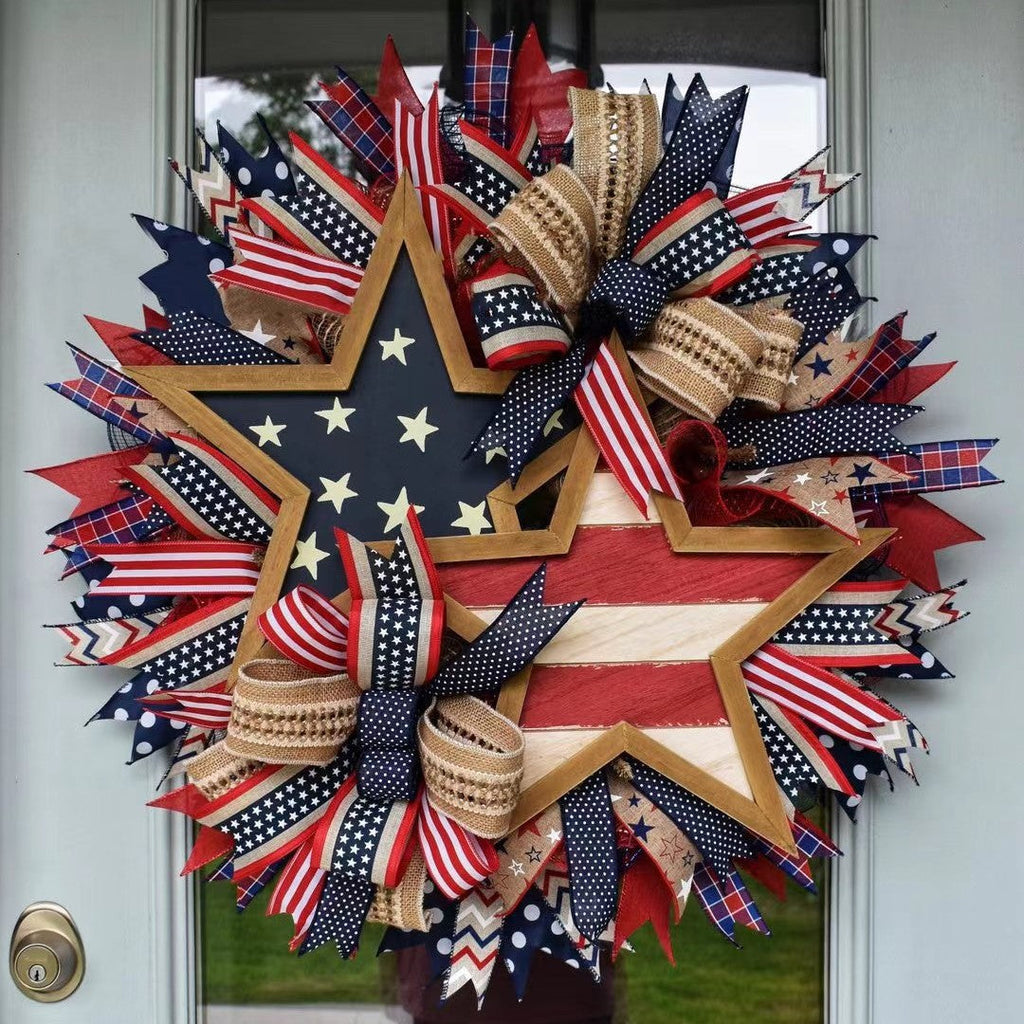Siopsrl | Unisex nan more patriotic door wreath in star design made of wood and jute ribbons Siopsrl