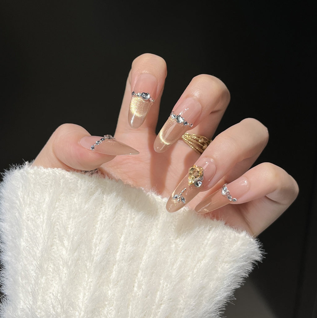 Siopsrl | Decorative Press-On Nails with Gem Accents Siopsrl