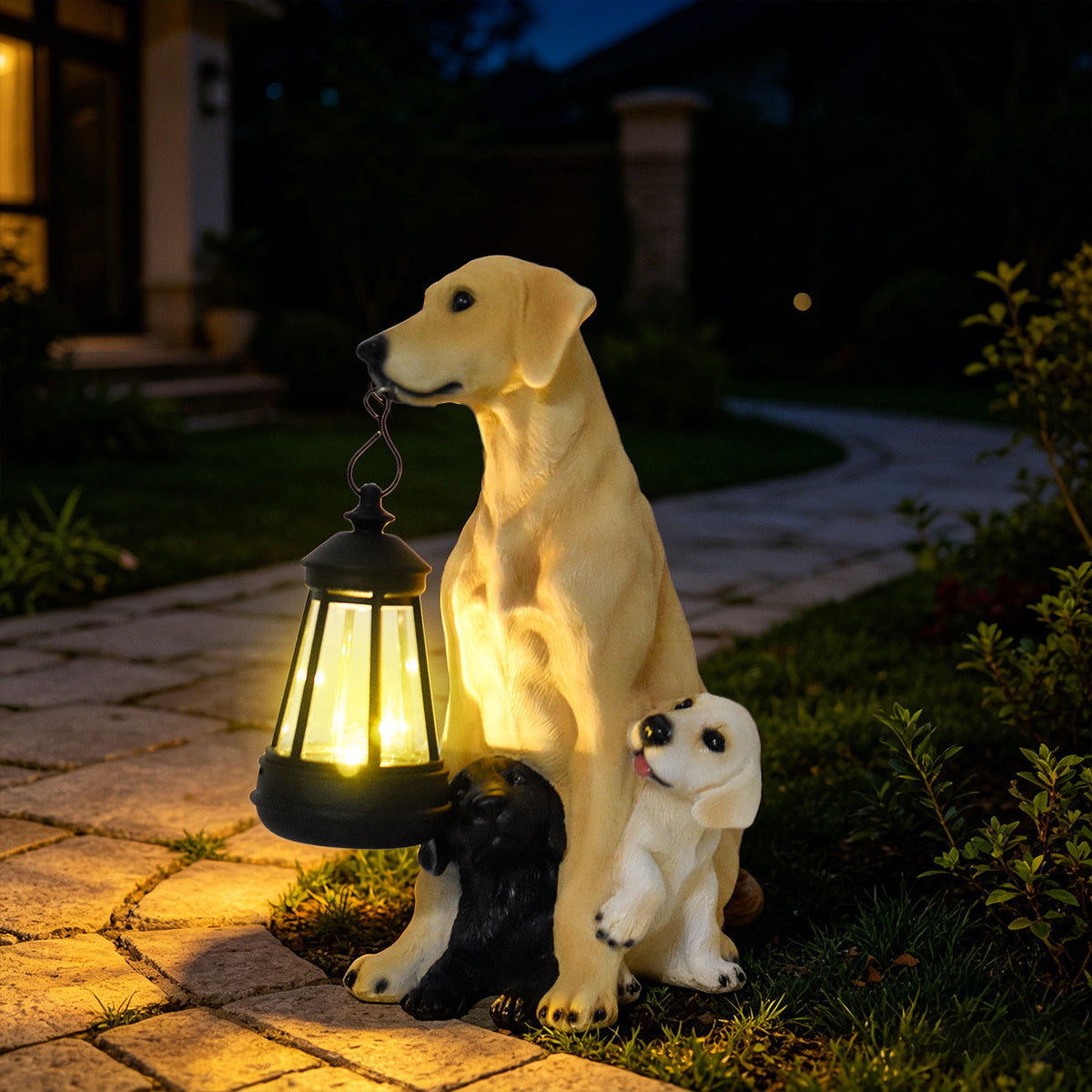 Siopsrl | Resin Boxer Dog Solar Lantern Garden Sculpture Siopsrl