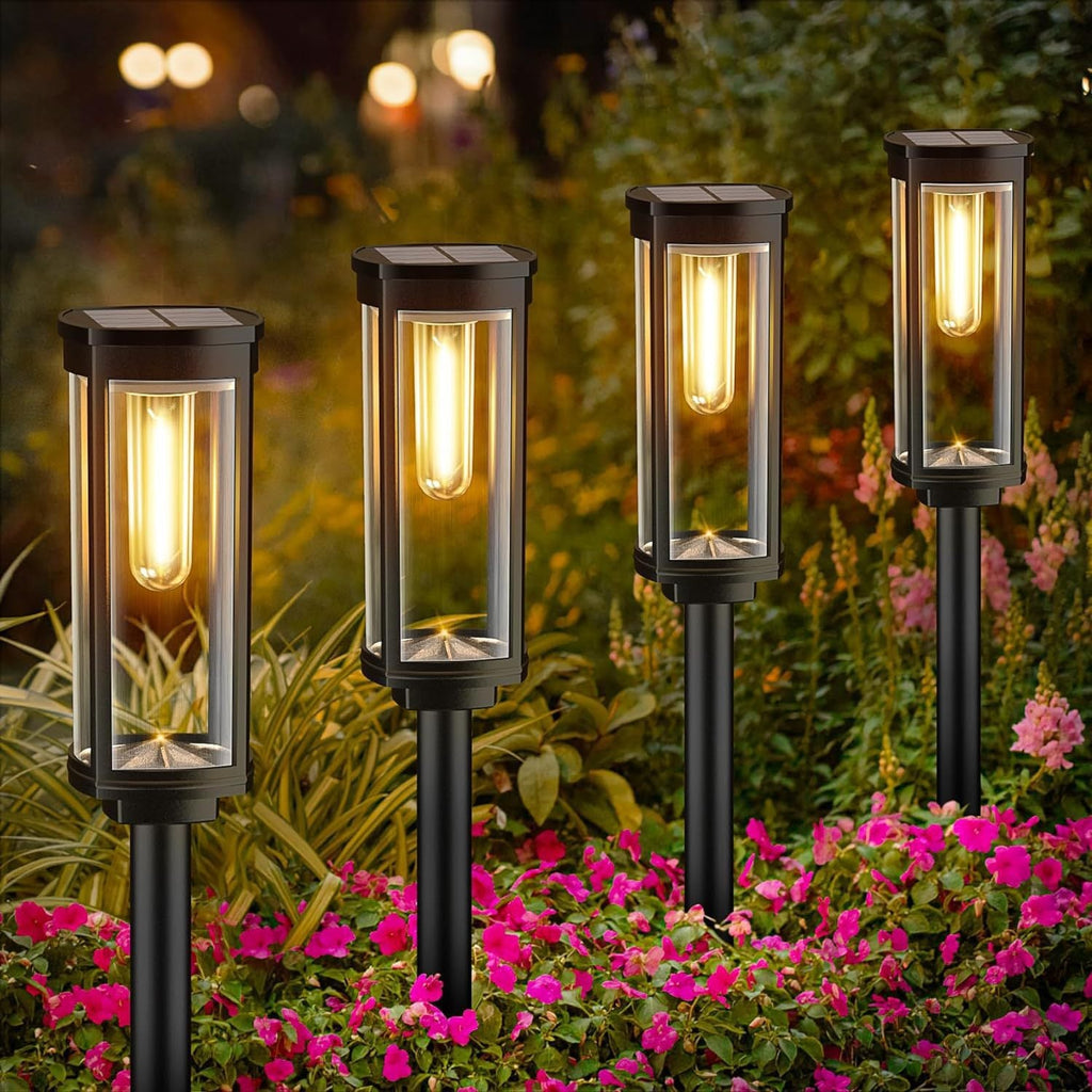 Weatherproof Garden Post Lantern With Vintage Filament-Style Bulb And Tempered Glass Panels Siopsrl