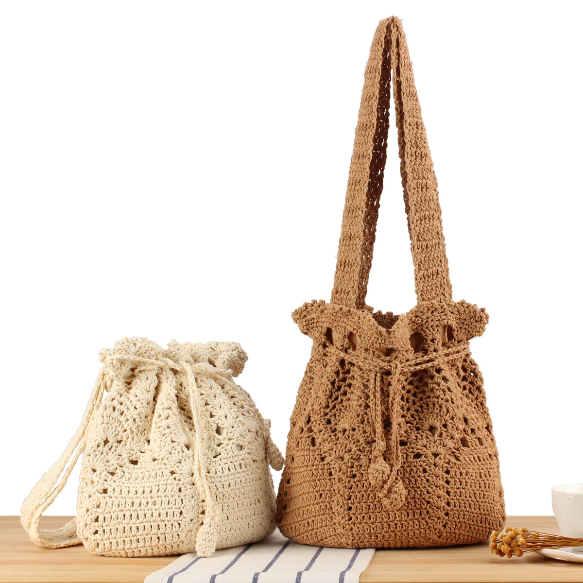 Siopsrl | Macrame Shopper Bag with Decorative Drawstring Siopsrl