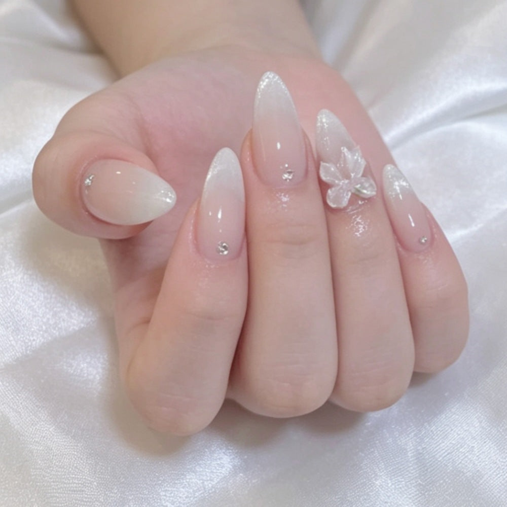 Siopsrl | Elegant Press-On Nail Set with Decorative Bow and Rhinestone Accents Siopsrl