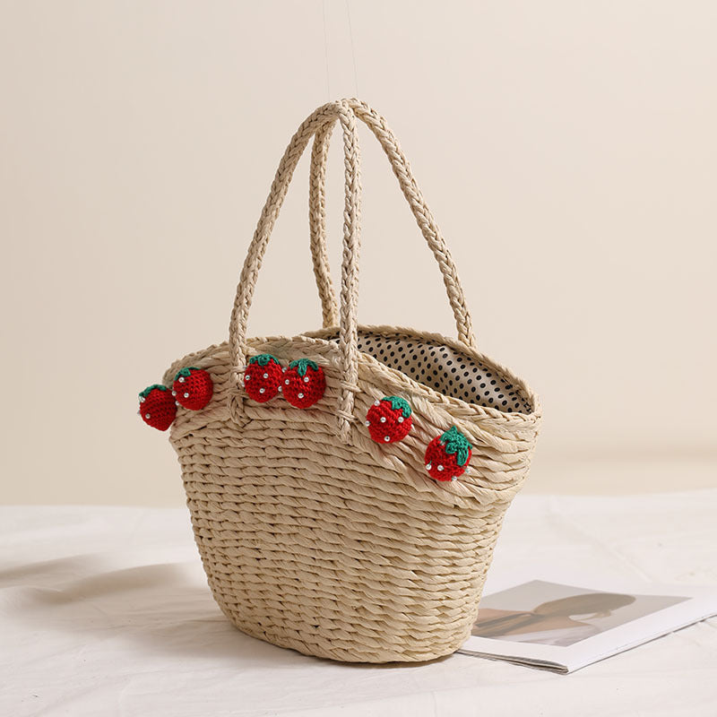 Handmade basket bag with playful strawberry motif Siopsrl