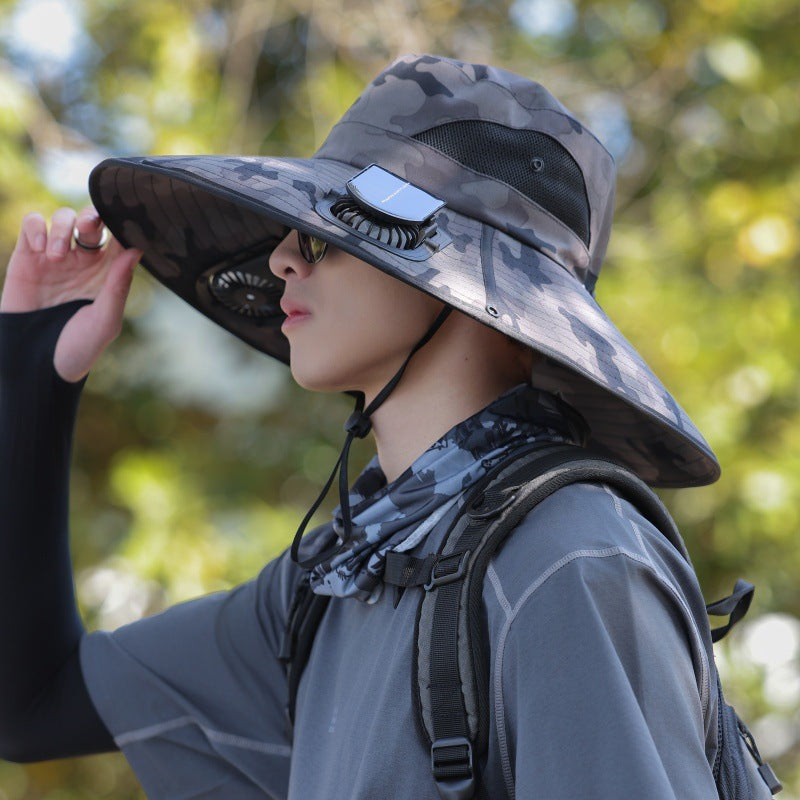 Siopsrl | Wide-brimmed outdoor sun hat with solar-powered micro fan, breathable mesh and adjustable chin strap Siopsrl