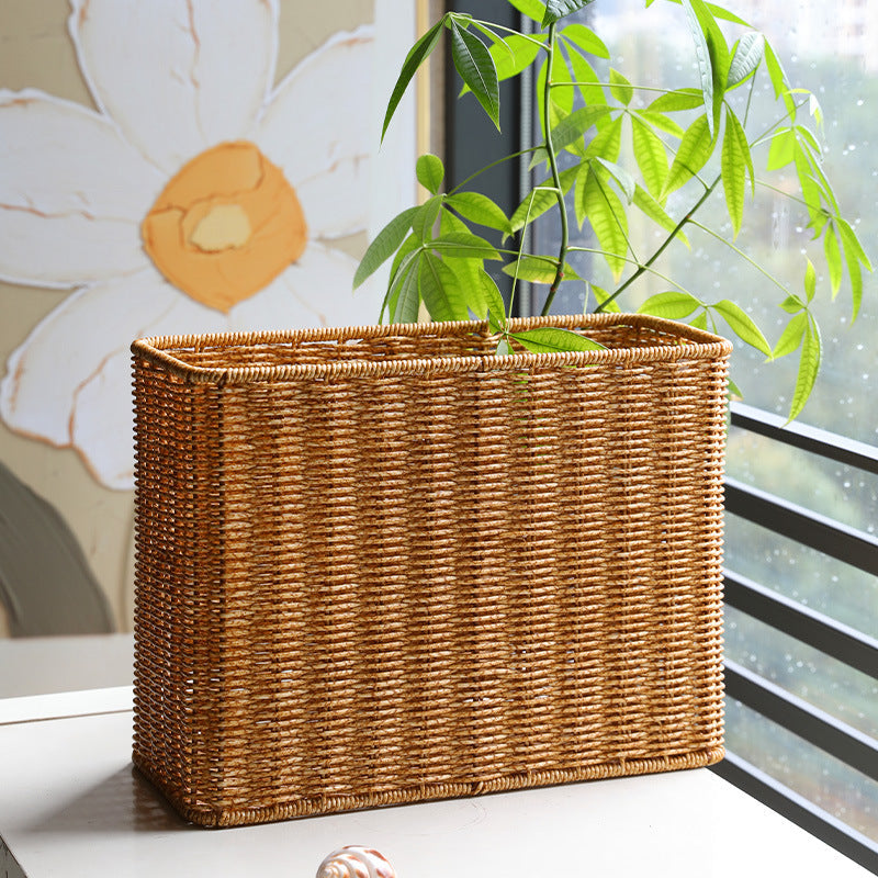 Rectangular Woven Storage Basket with Cut-Out Handles with Cutout Handles