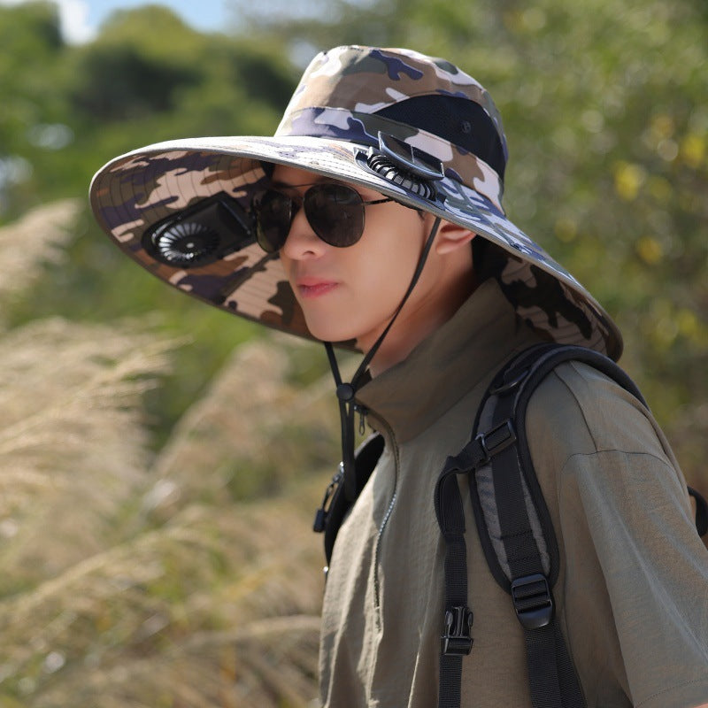 Siopsrl | Wide-brimmed outdoor sun hat with solar-powered micro fan, breathable mesh and adjustable chin strap Siopsrl