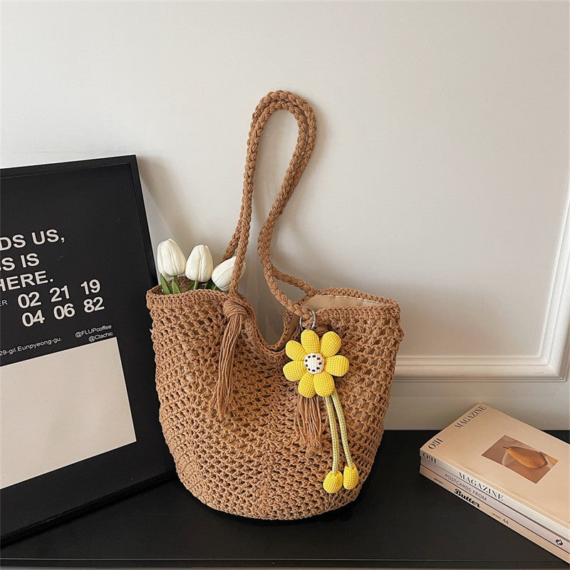 Siopsrl | Knitted Tote Bag in Boho Style with Charming Charms Siopsrl