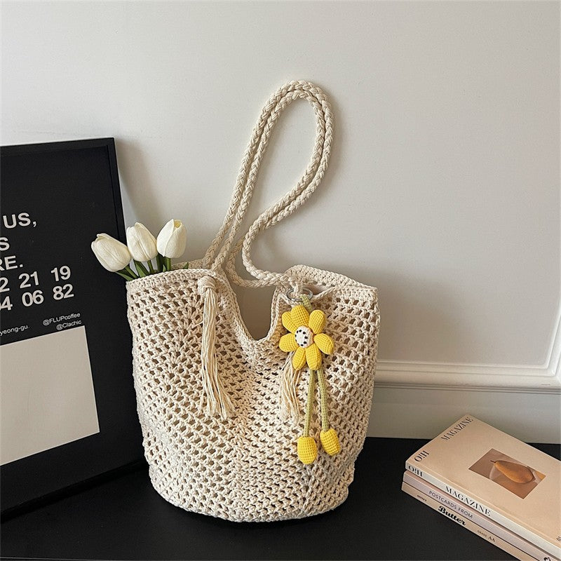 Siopsrl | Knitted Tote Bag in Boho Style with Charming Charms Siopsrl