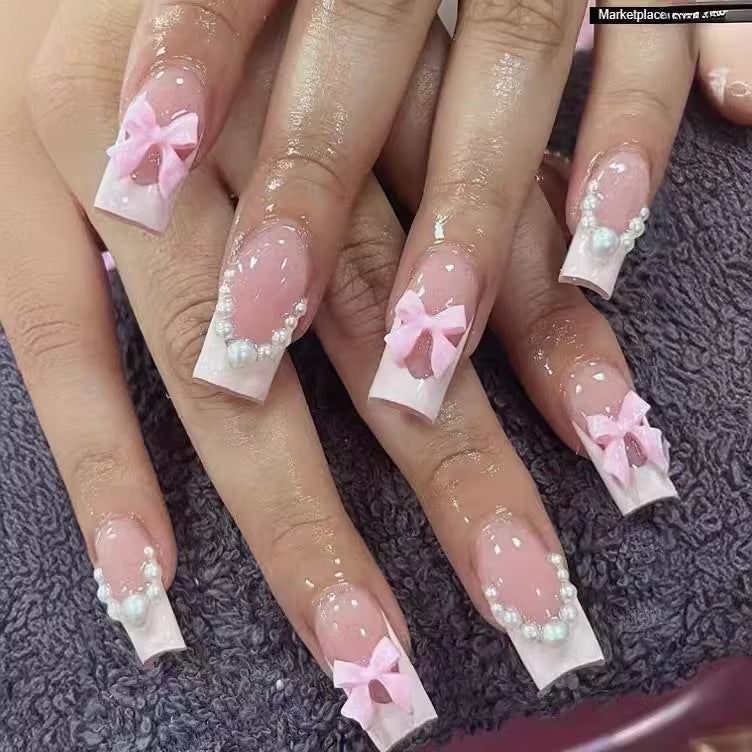 Siopsrl | Artificial nails with delicate flower and pearl embellishments Siopsrl