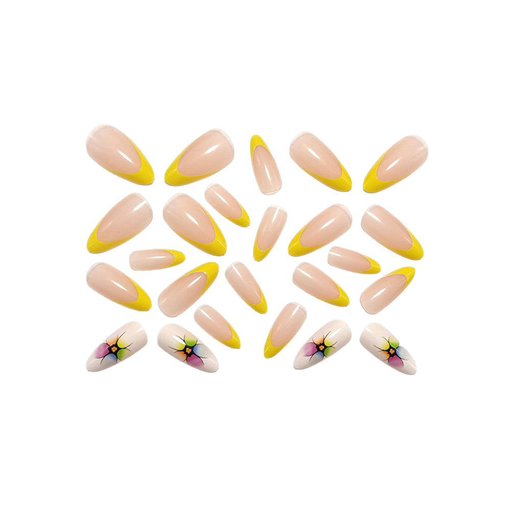 Siopsrl | Stylish artificial nails with floral accents and colorful French tip design Siopsrl