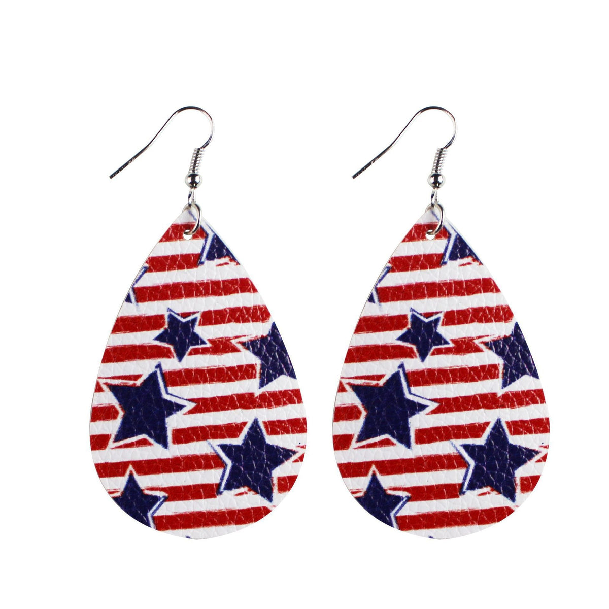 Women's star stripe print faux leather drop earrings with fishhook Siopsrl