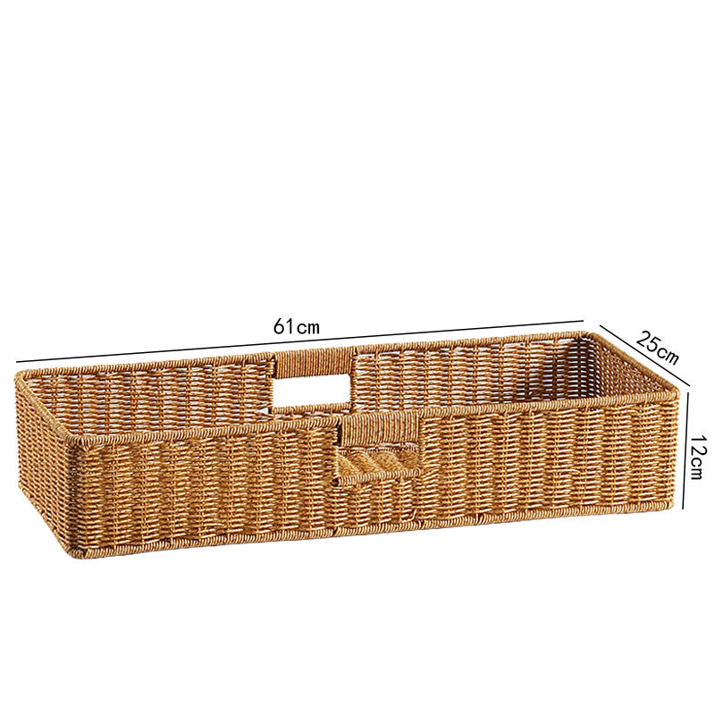 Large Handwoven Rectangular Storage Basket with Cutout Handles Siopsrl