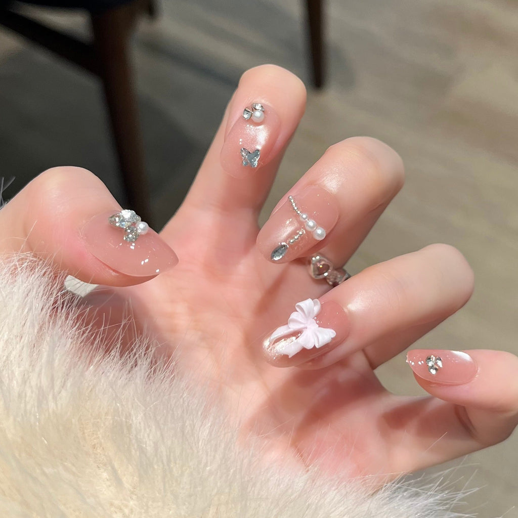 Siopsrl | Decorative Press-On Nails with Gem Accents Siopsrl