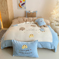 Children's bedding set with quilted cozy blanket, plush decorative pillow, and vichy check trim