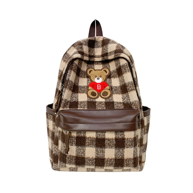 Siopsrl | Teddy Bear Appliqué Checked Backpack