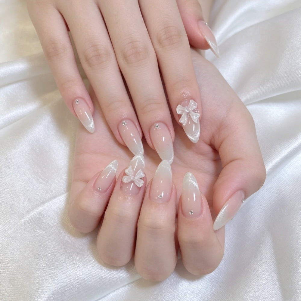 Siopsrl | Elegant Press-On Nail Set with Decorative Bow and Rhinestone Accents Siopsrl