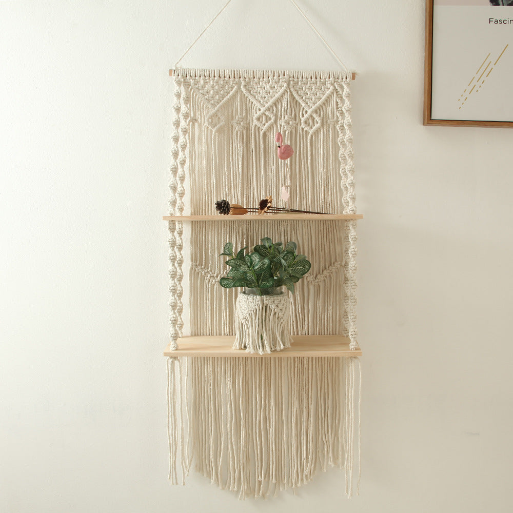 Macrame Wall Shelf with Natural Wooden Shelves Siopsrl