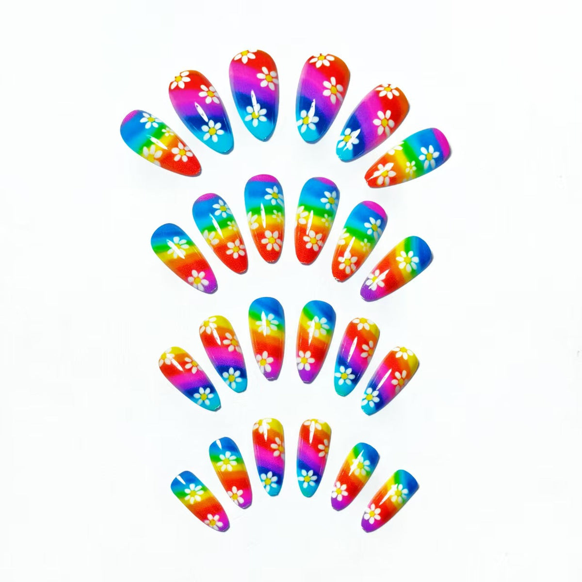 Siopsrl | Creative Nail Art with Colorful Rainbow Design and Playful Flower Motifs Siopsrl