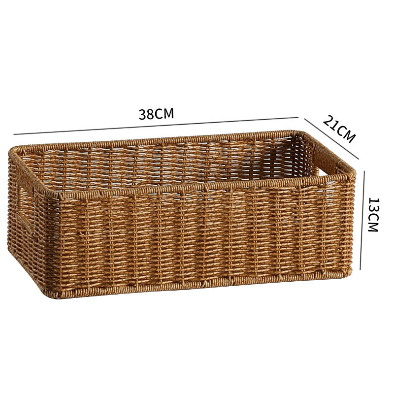 Handwoven Rectangular Storage Basket with Cut-Out Handles Siopsrl