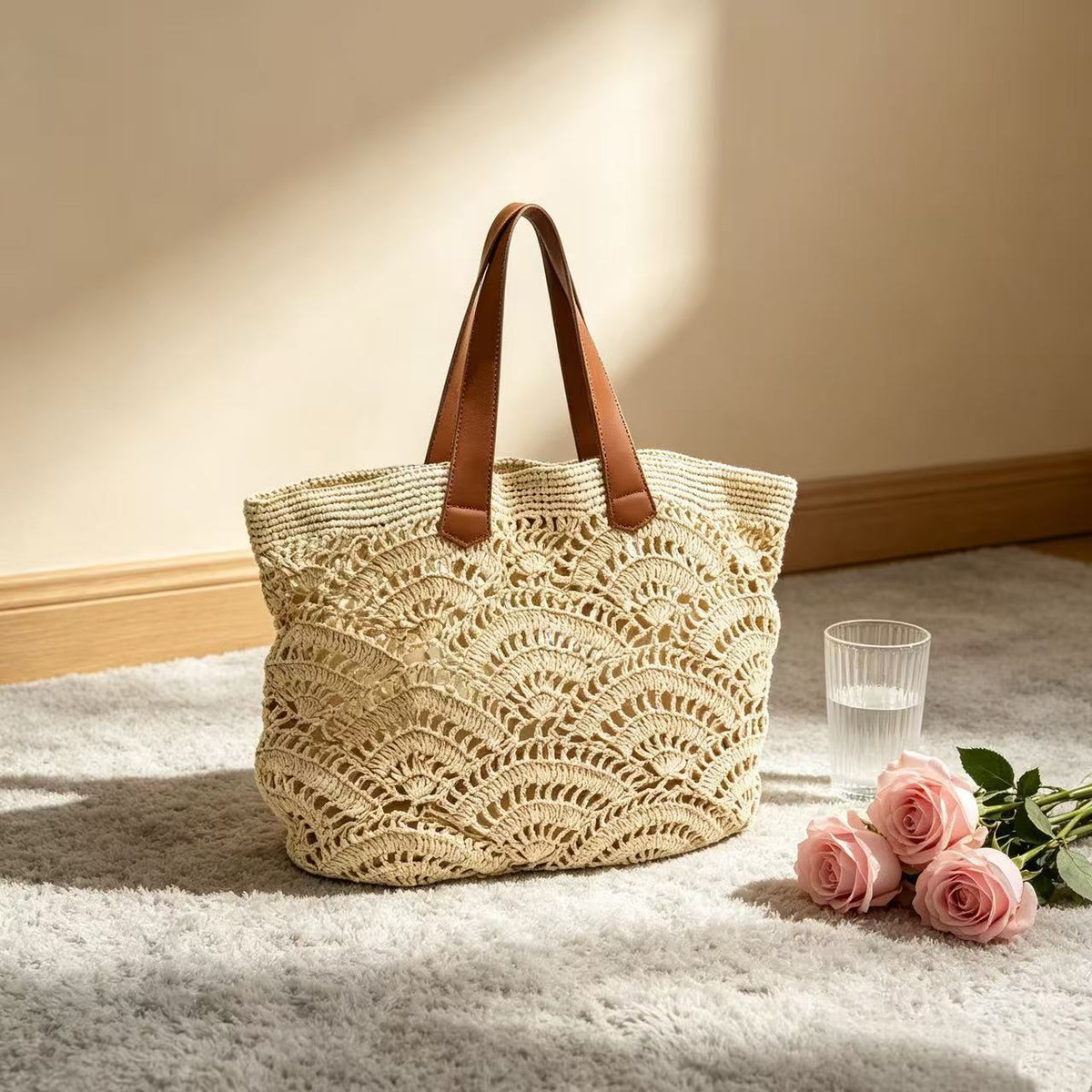 Siopsrl | Braided beach bag with leather handles Siopsrl